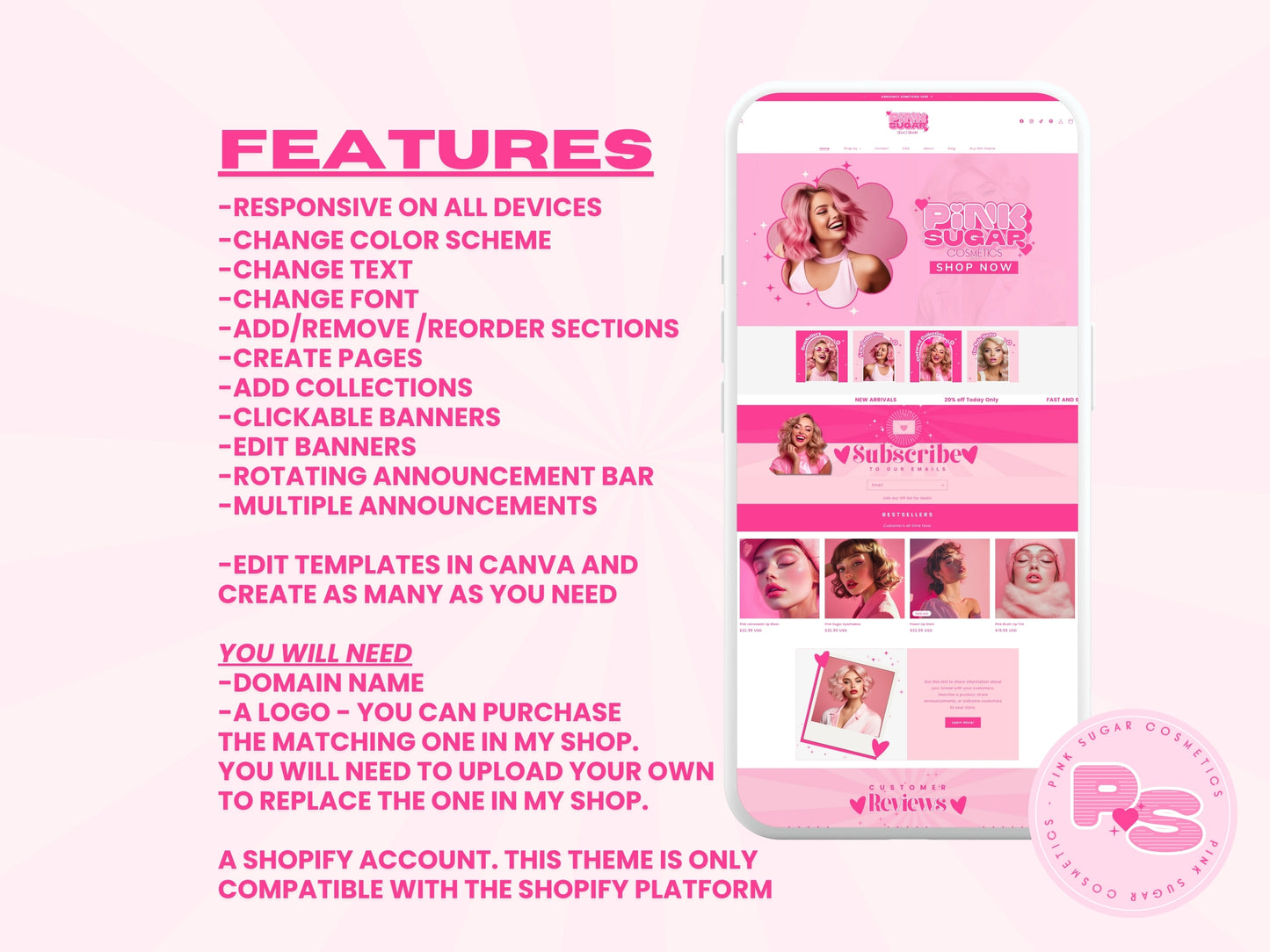Pink Retro Shopify Theme - Pink Sugar Collection.