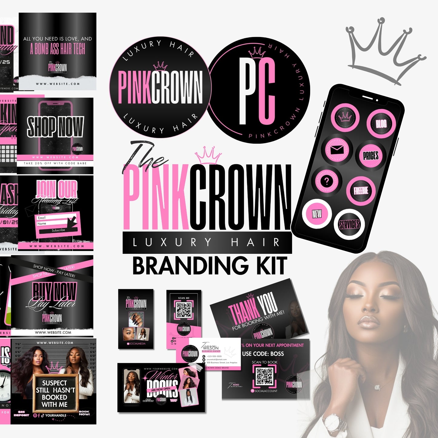 Pink Crown Branding Kit- Editable in Canva
