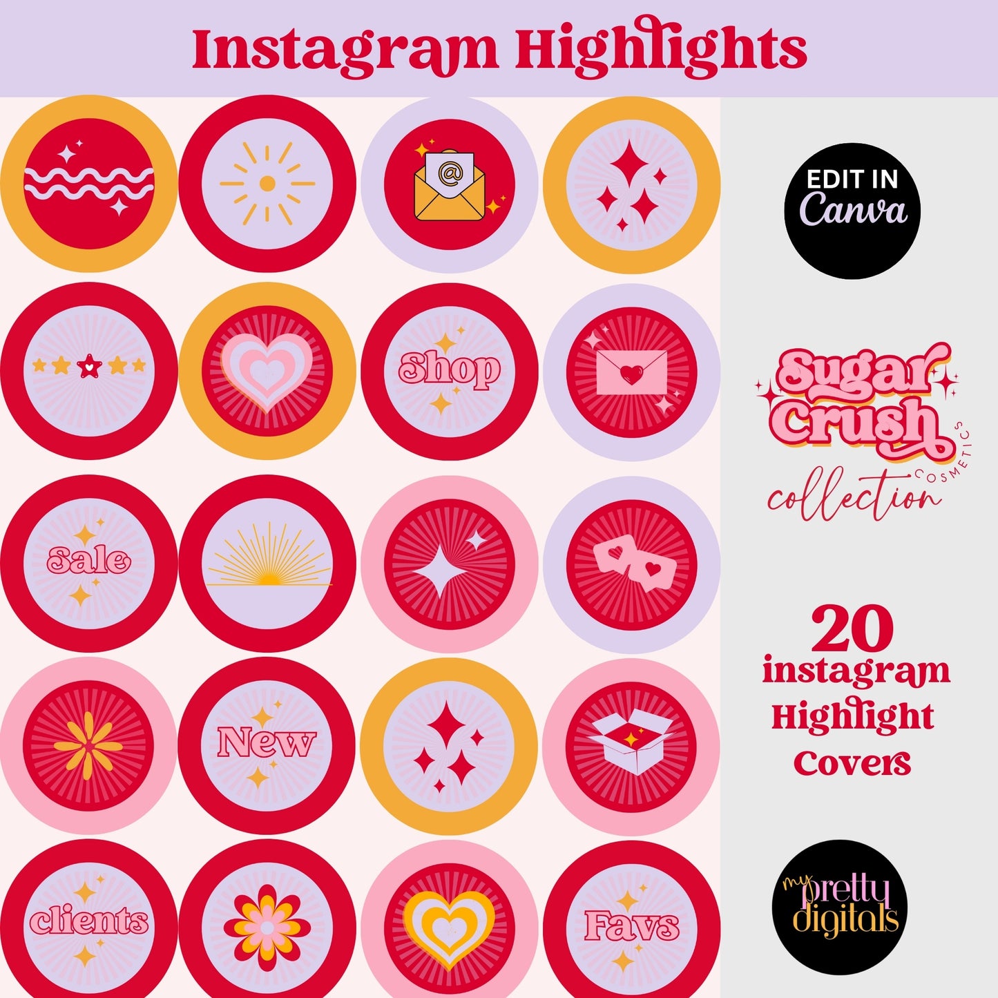 Sugar Crush Retro Branding Set - Editable with Canva
