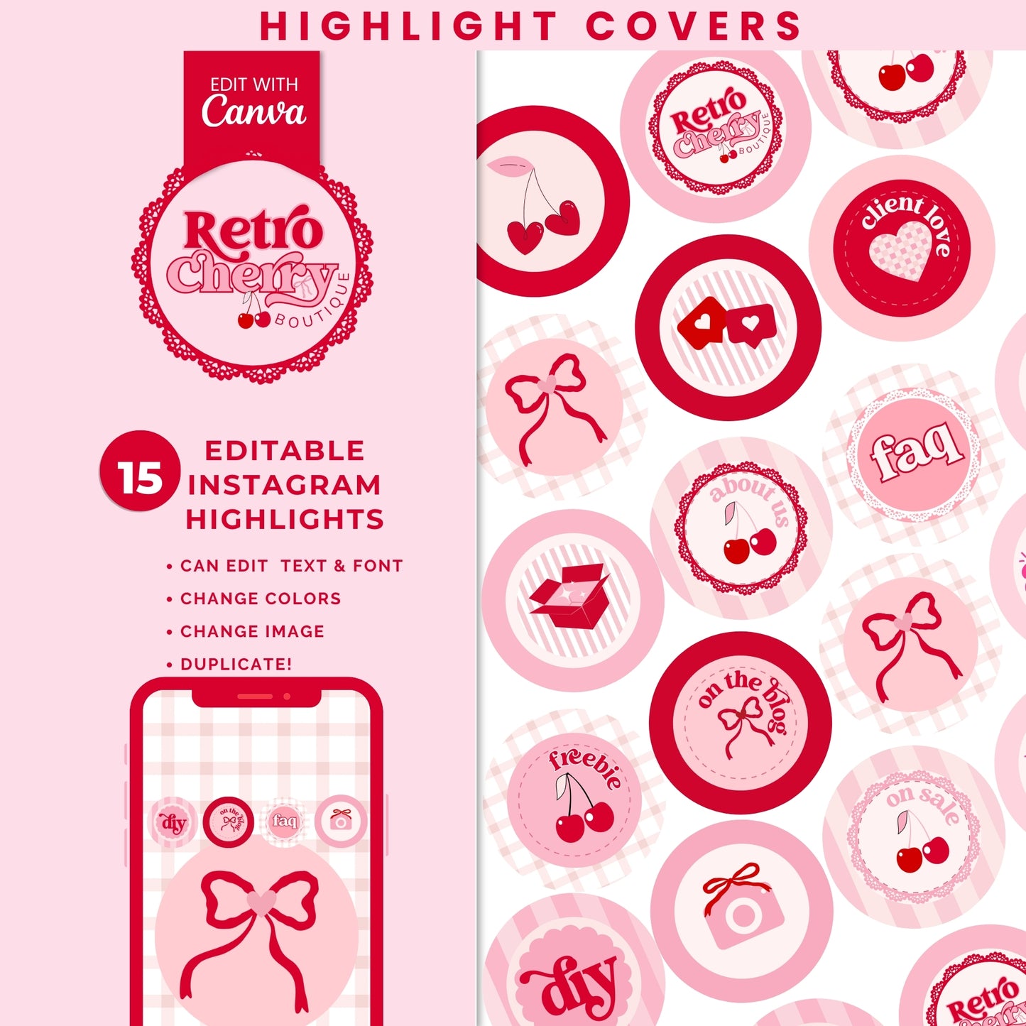 Coquette Aesthetic Branding Set - Editable with Canva
