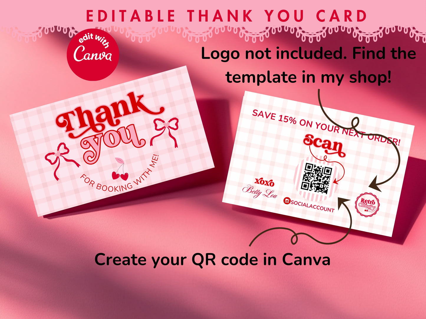Coquette Aesthetic Branding Set - Editable with Canva