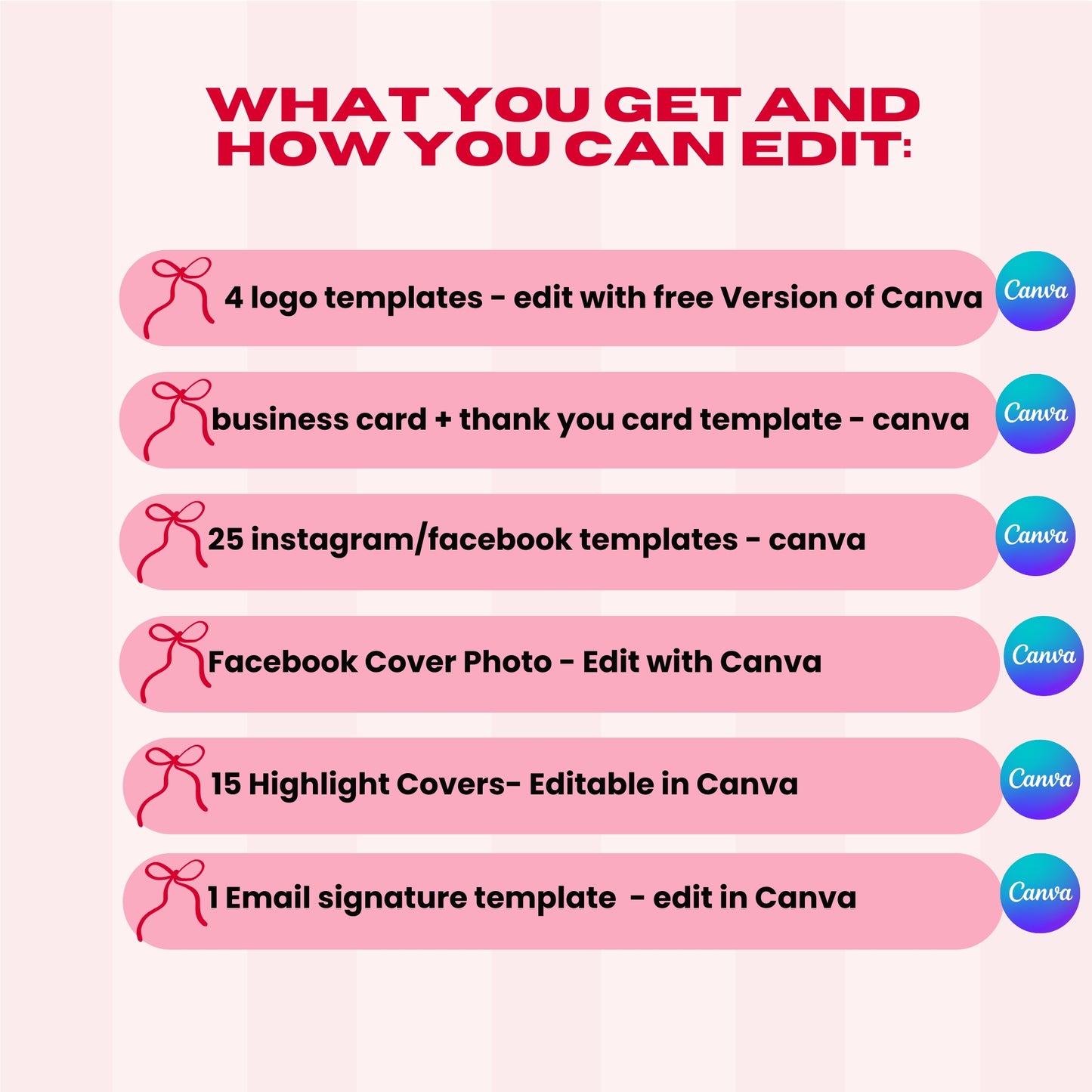 Coquette Aesthetic Branding Set - Editable with Canva