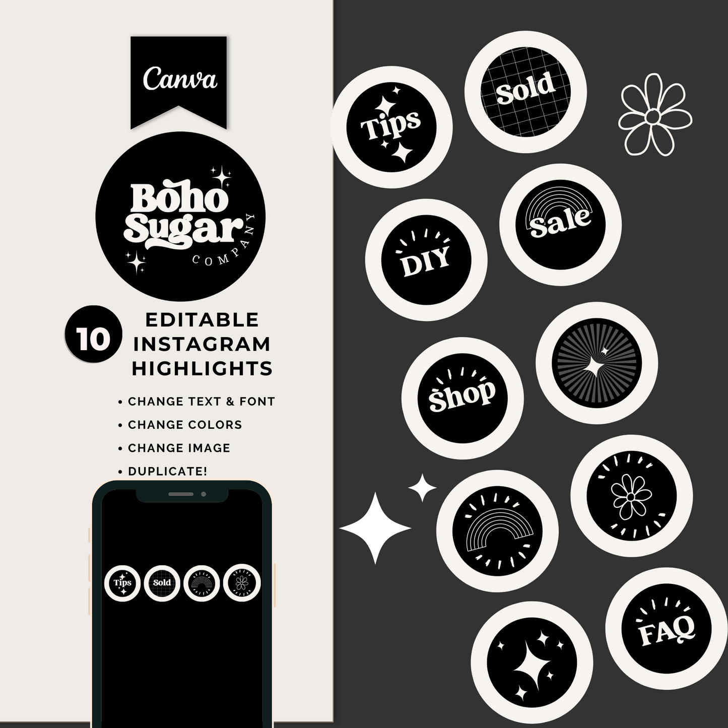 Boho Sugar Retro Branding Kit- Editable in Canva