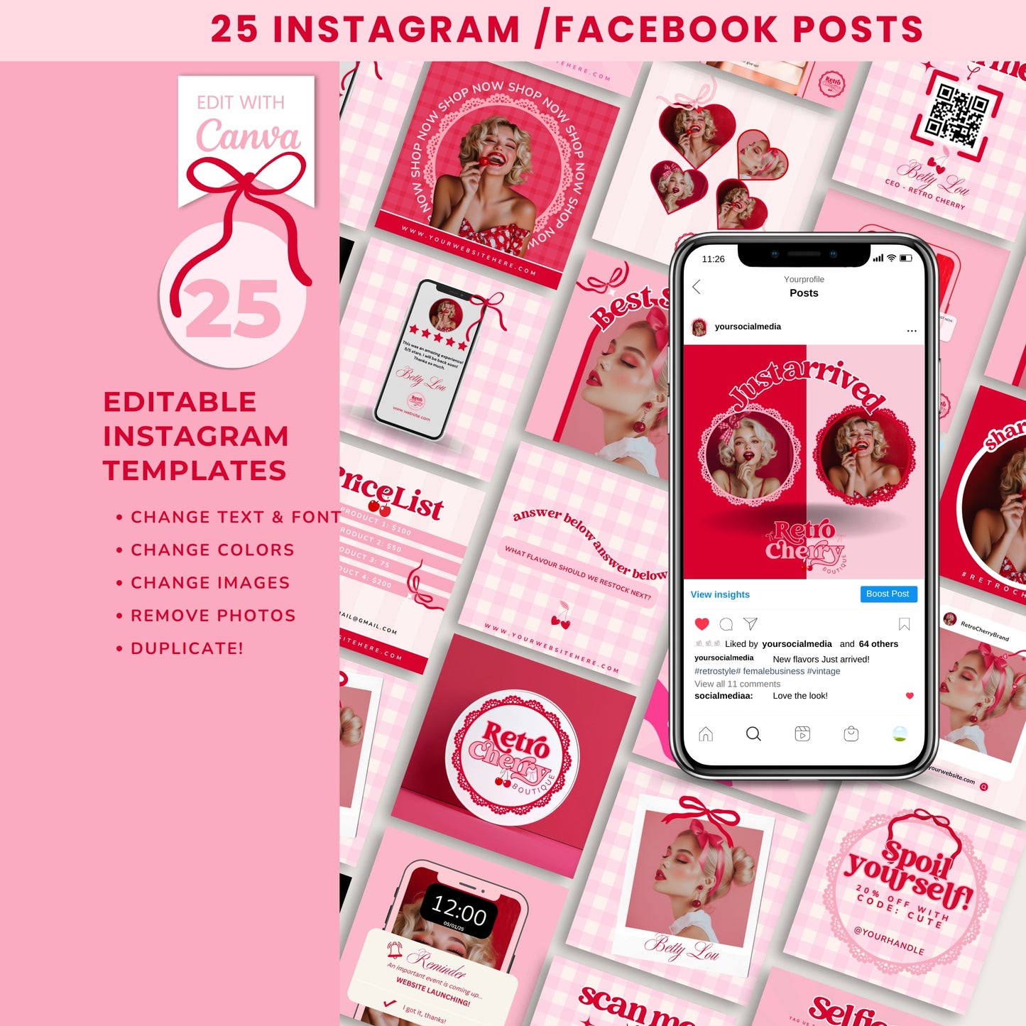 Coquette Aesthetic Branding Set - Editable with Canva