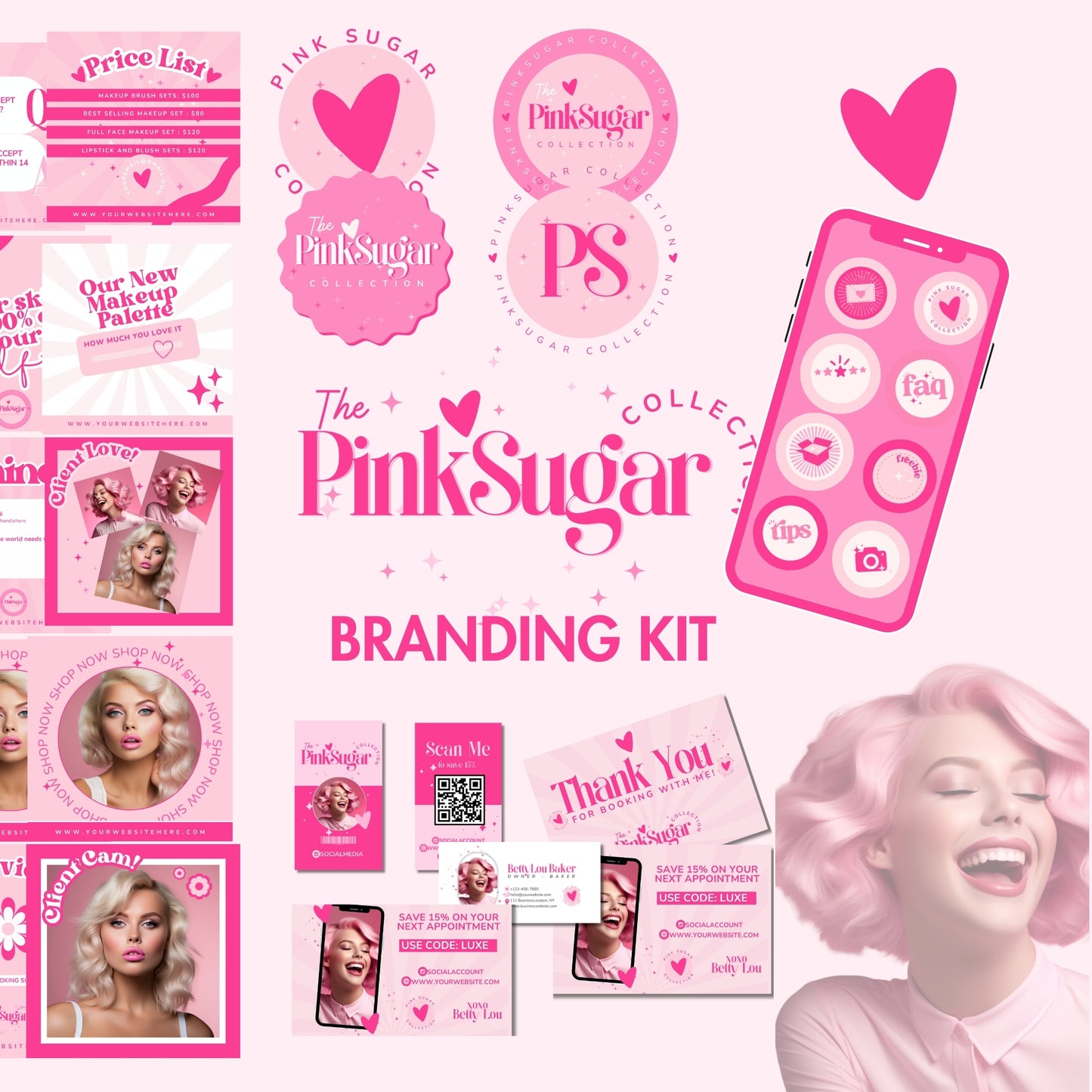 Pink Sugar Retro Editable Branding Kit