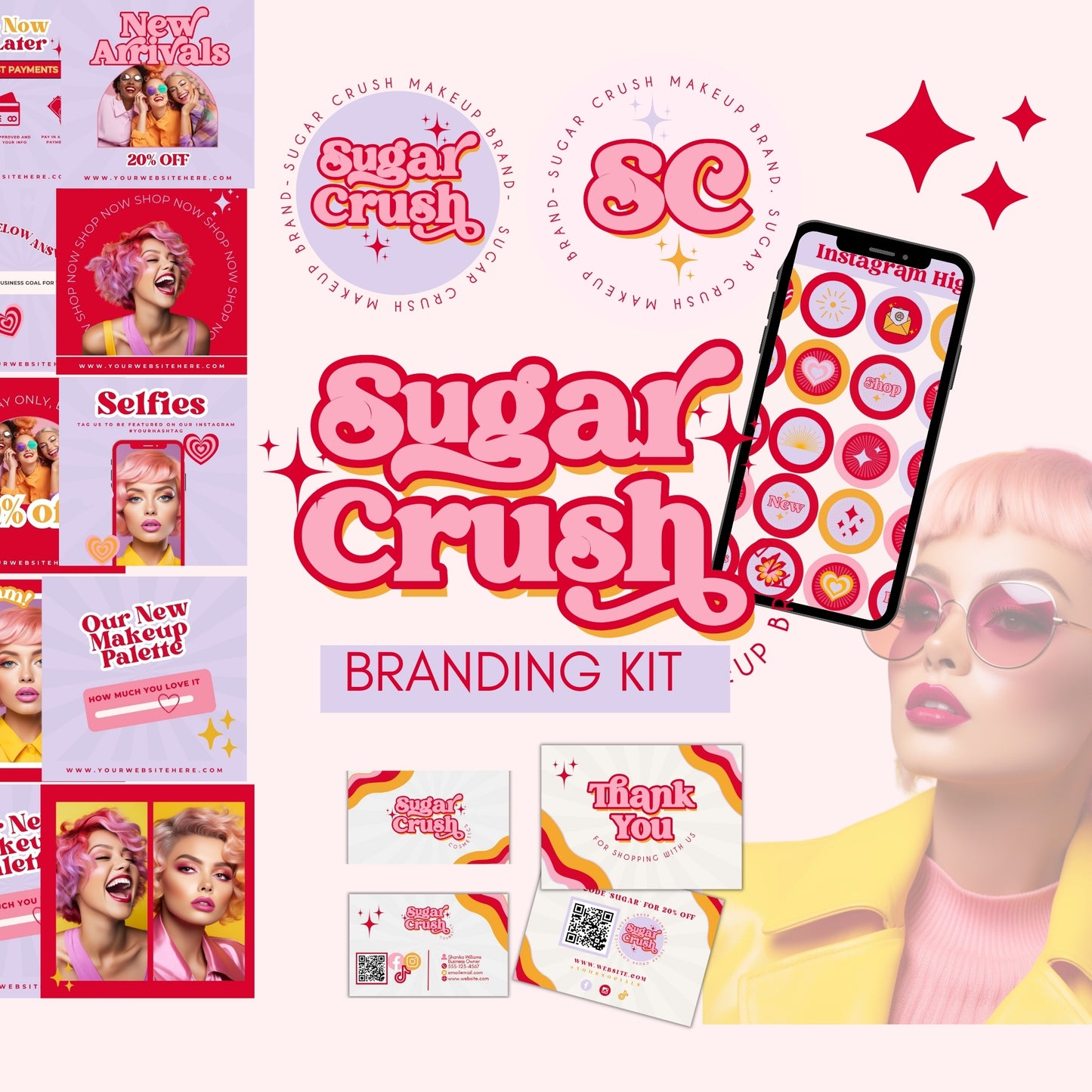 Sugar Crush Retro Branding Set - Editable with Canva