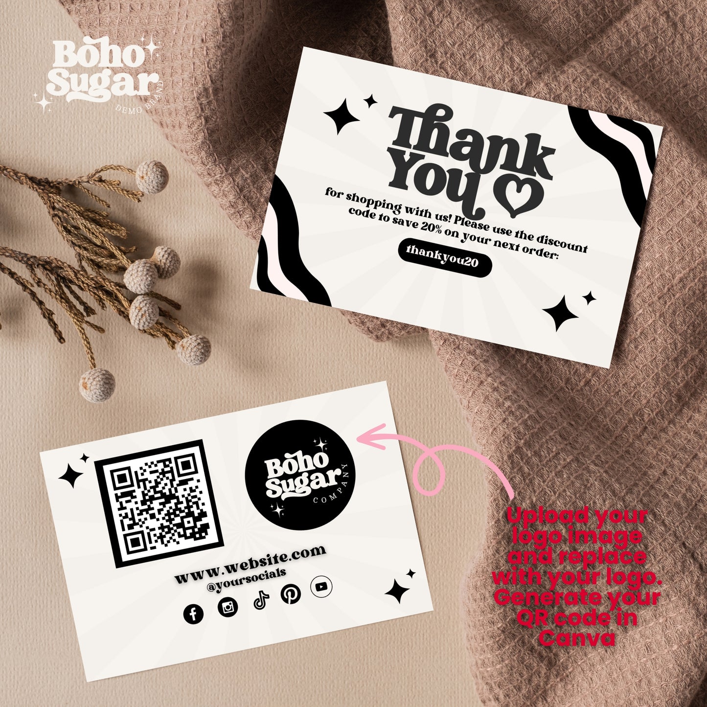 Boho Sugar Retro Branding Kit- Editable in Canva