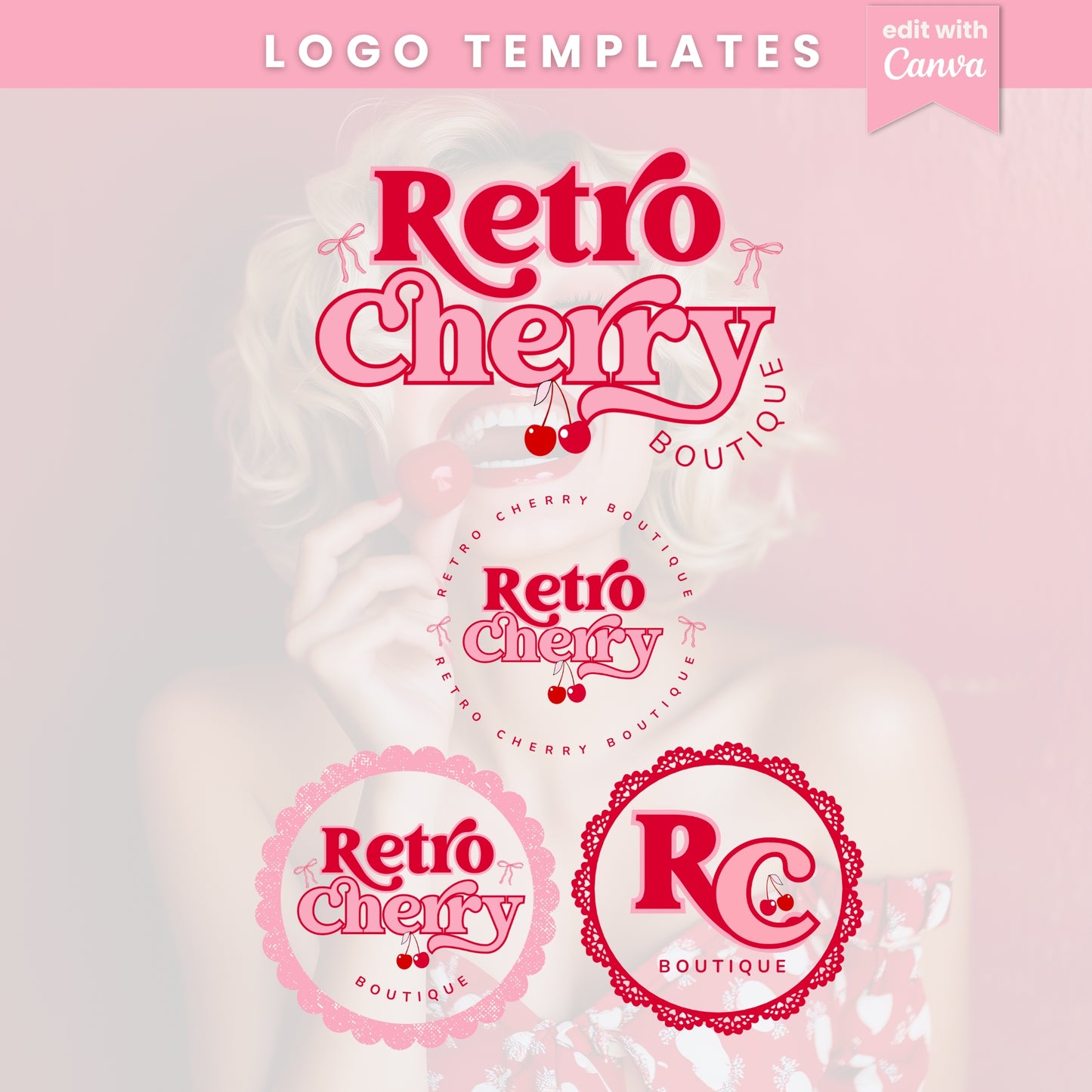 Premade Coquette Style Retro Logo Design- Editable in Canva