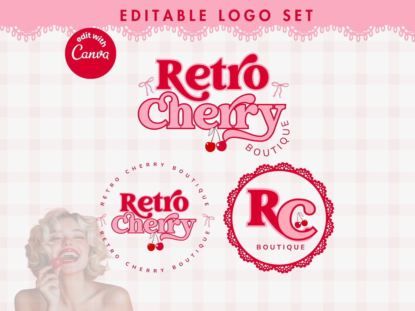 Coquette Aesthetic Branding Set - Editable with Canva