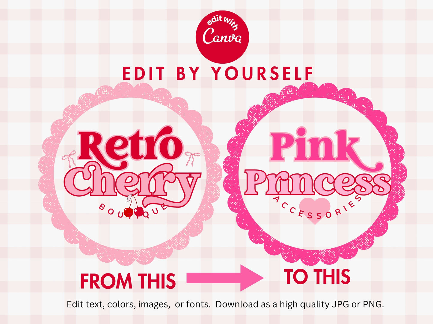 Premade Coquette Style Retro Logo Design- Editable in Canva