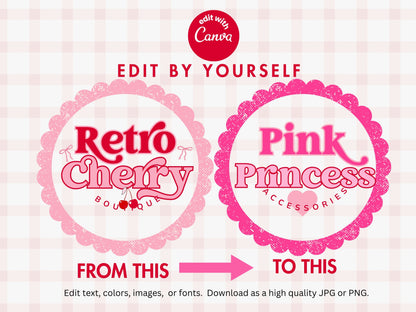 Premade Coquette Style Retro Logo Design- Editable in Canva