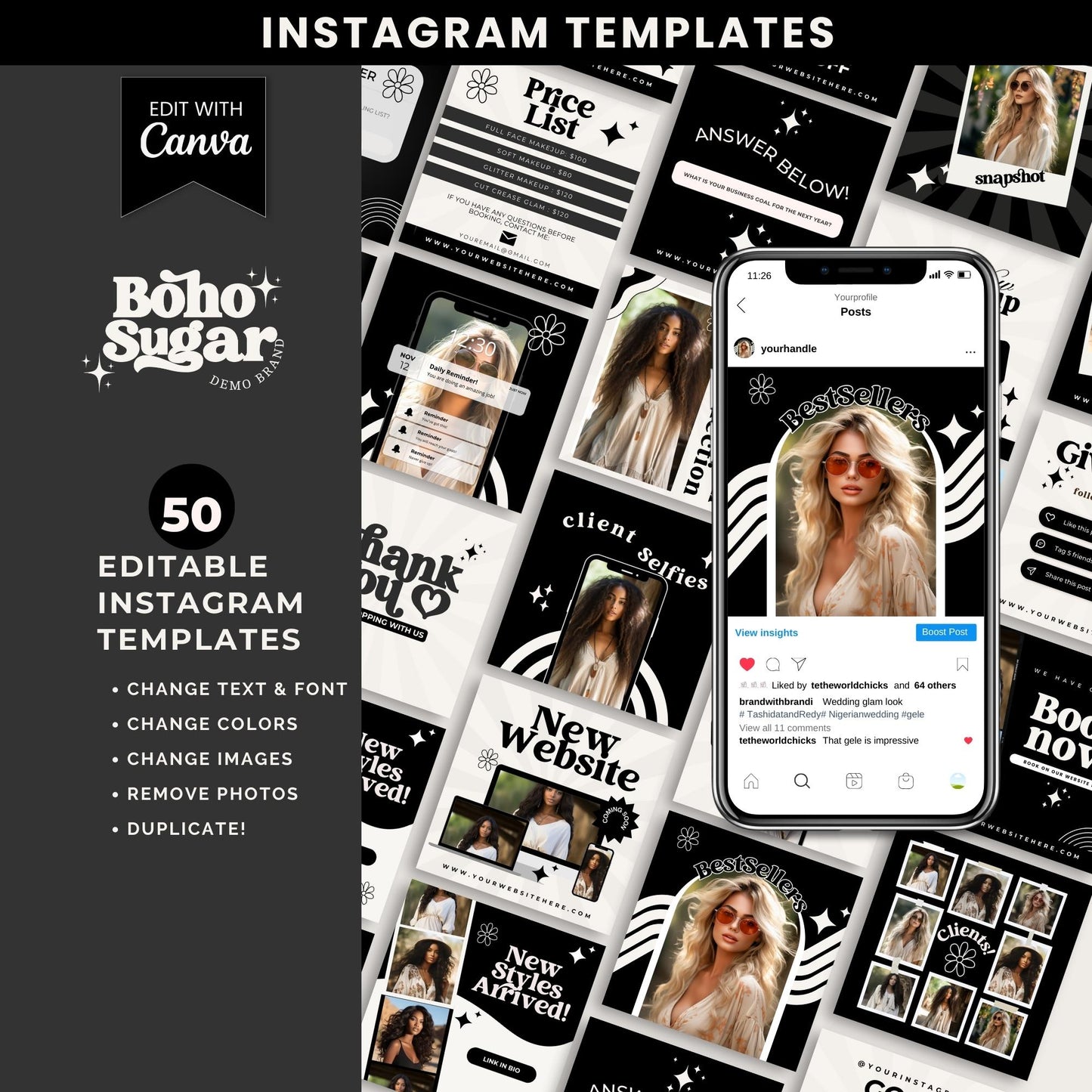 Boho Sugar Retro Branding Kit- Editable in Canva