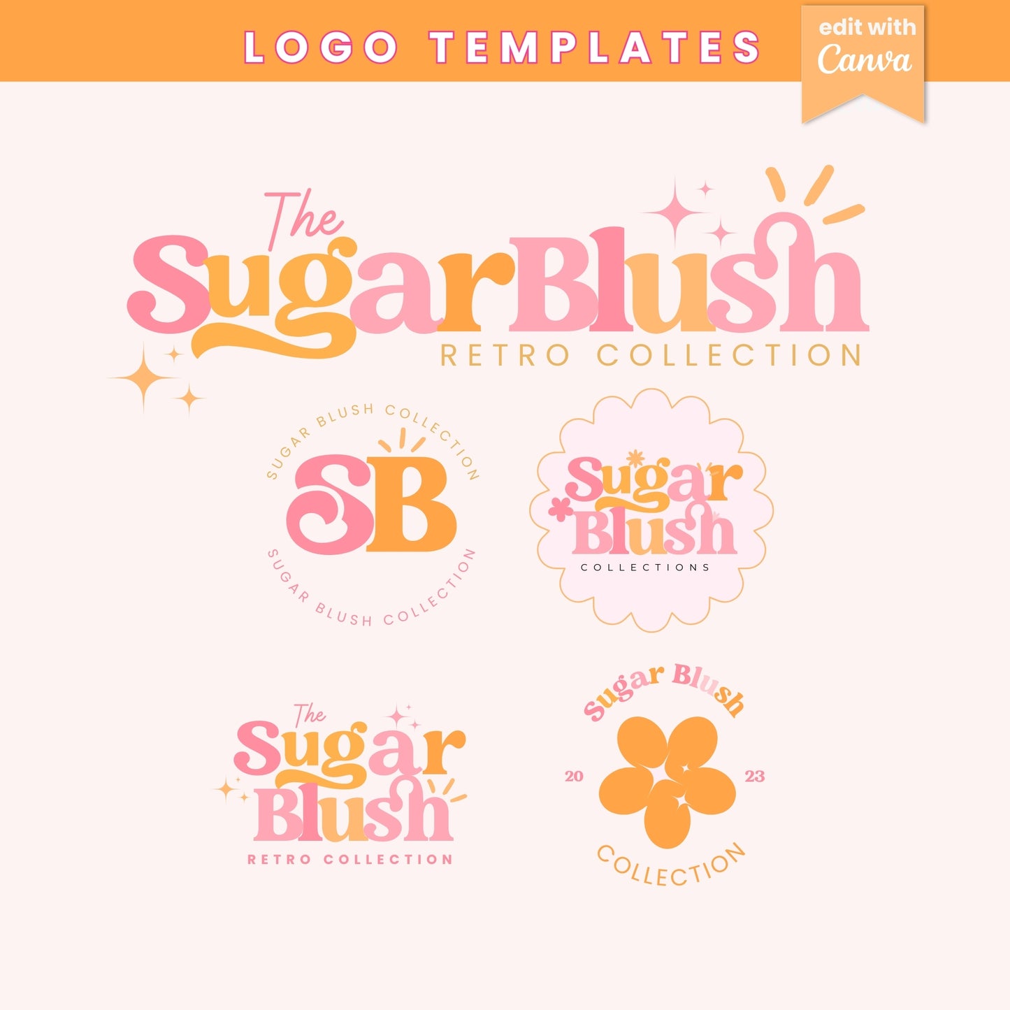 Premade SugarBlush Retro Logo Design- Editable in Canva