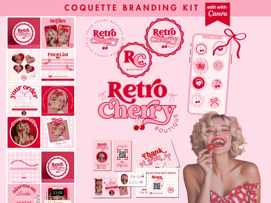 Coquette Aesthetic Branding Set - Editable with Canva