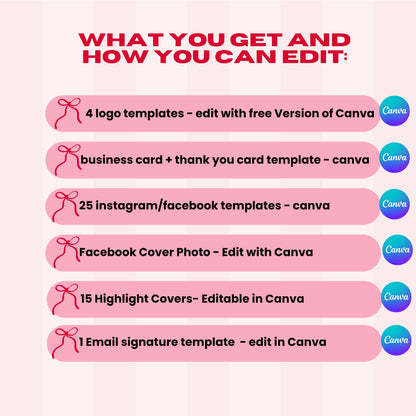 Coquette Aesthetic Branding Set - Editable with Canva