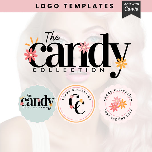 Premade CandyCollection Retro Logo Design- Editable in Canva